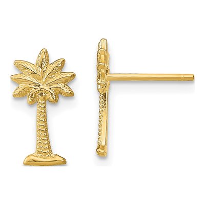 14K Yellow Gold Palm Tree Dangle Earrings