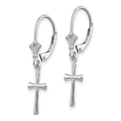 14K White Gold Cross Leverback Earrings – view 3