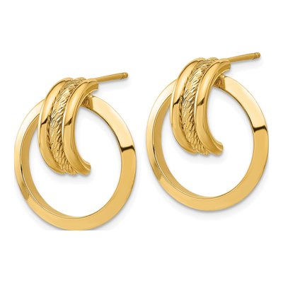 14K Yellow Gold Diamond-Cut Center Triple Wire Circle Dangle Earrings – view 2