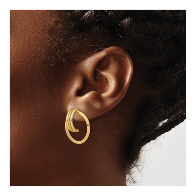 14K Yellow Gold Diamond-Cut Center Triple Wire Circle Dangle Earrings – view 3