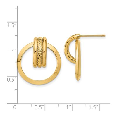 14K Yellow Gold Diamond-Cut Center Triple Wire Circle Dangle Earrings – view 4