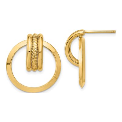14K Yellow Gold Diamond-Cut Center Triple Wire Circle Dangle Earrings