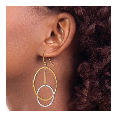 14K Two-Tone Gold Circle Bar Dangle Earrings – view 3