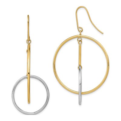 14K Two-Tone Gold Circle Bar Dangle Earrings