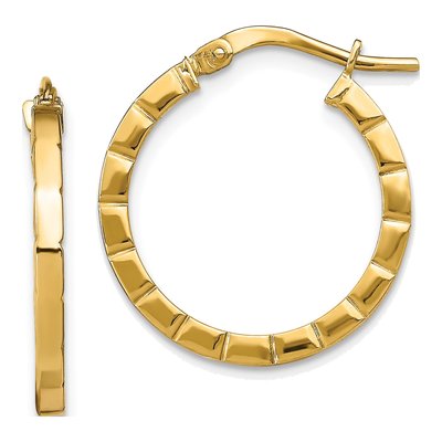 14K Yellow Gold 21mm Grooved Tube Hoop Earrings