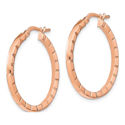 14K Rose Gold 27mm Striped Edge Hoop Earrings – view 2