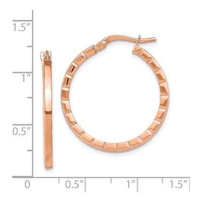 14K Rose Gold 27mm Striped Edge Hoop Earrings – view 4