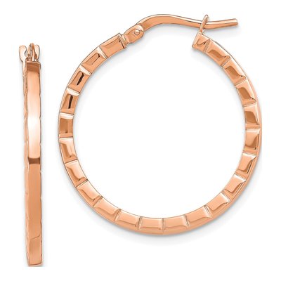 14K Rose Gold 27mm Striped Edge Hoop Earrings