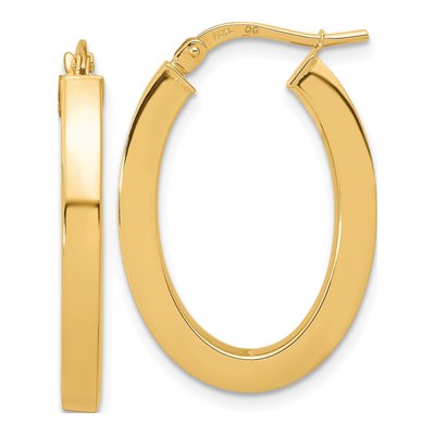 14K Yellow Gold Square Tube Oval Hoop Earrings