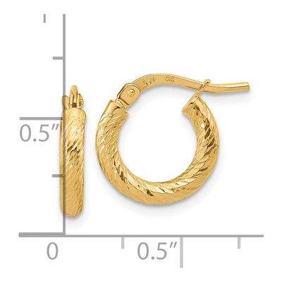 14K Yellow Gold 14mm Diamond-Cut Tube Hoop Earrings – view 4