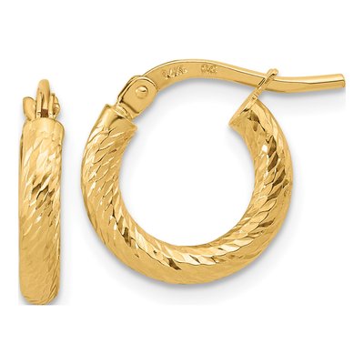 14K Yellow Gold 14mm Diamond-Cut Tube Hoop Earrings