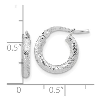 14K White Gold 14mm Diamond-Cut Tube Hoop Earrings – view 2
