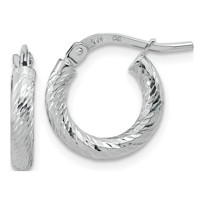14K White Gold 14mm Diamond-Cut Tube Hoop Earrings