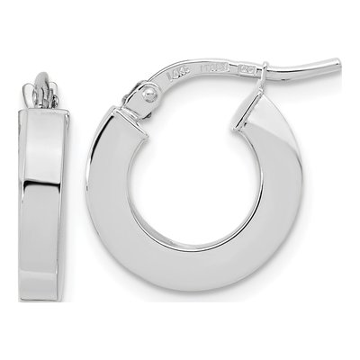 14K White Gold 15mm Square Tube Hoop Earrings
