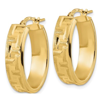 14K Yellow Gold 26mm Textured Oval Hoop Earrings – view 2