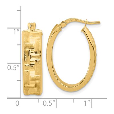 14K Yellow Gold 26mm Textured Oval Hoop Earrings – view 4