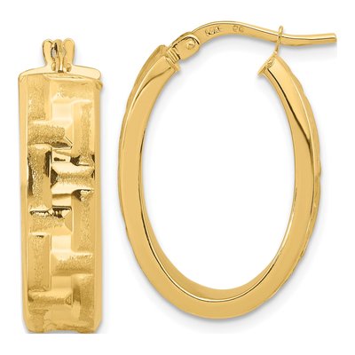 14K Yellow Gold 26mm Textured Oval Hoop Earrings