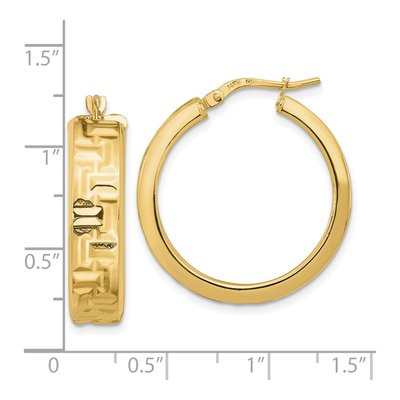 14K Yellow Gold 27mm Textured Aztec Pattern Hoop Earrings – view 4