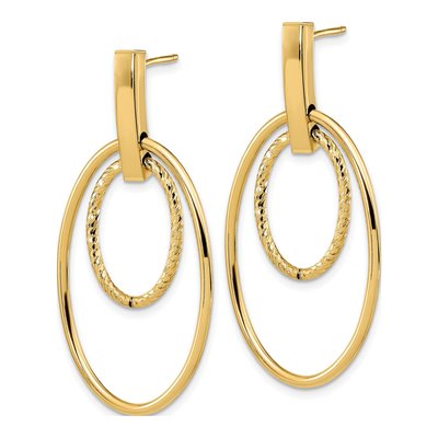 14K Yellow Gold Diamond-Cut Oval Dangle Earrings – view 2