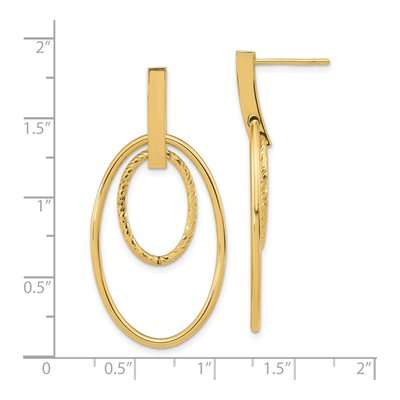 14K Yellow Gold Diamond-Cut Oval Dangle Earrings – view 4