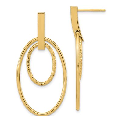 14K Yellow Gold Diamond-Cut Oval Dangle Earrings