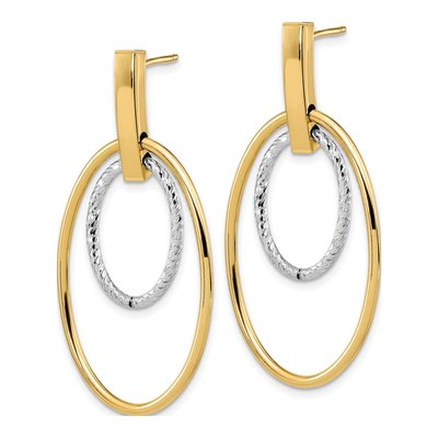 14K Two-Tone Gold Oval Dangle Earrings – view 2