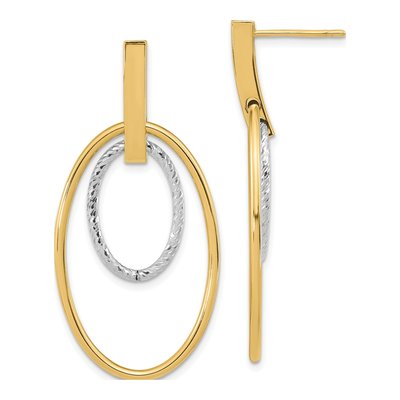 14K Two-Tone Gold Oval Dangle Earrings