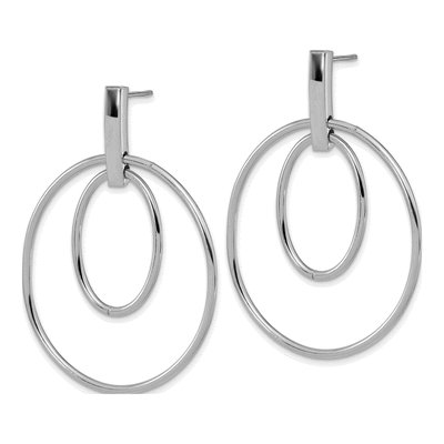 14K White Gold Oval Dangle Earrings – view 2