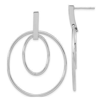 14K White Gold Oval Dangle Earrings
