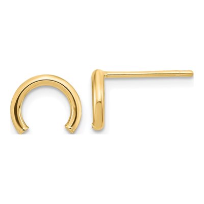14K Yellow Gold U-Shape Button Stud Earrings