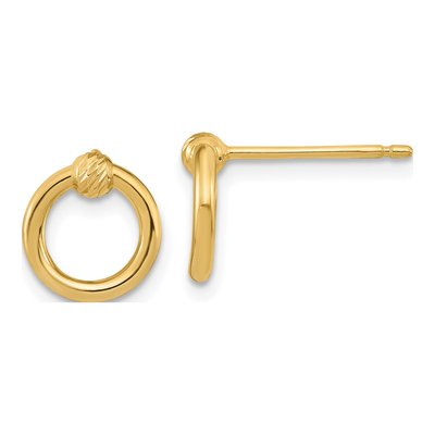14K Yellow Gold Diamond-Cut Circle Stud Earrings