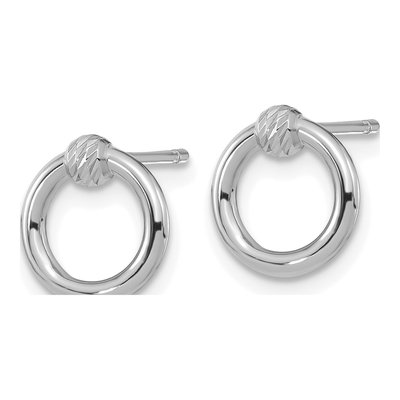 14K White Gold Diamond-Cut Circle Stud Earrings – view 2