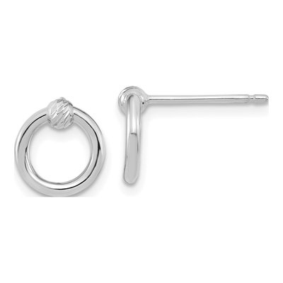 14K White Gold Diamond-Cut Circle Stud Earrings
