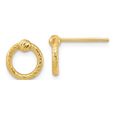 14K Yellow Gold Twisted Circle Stud Earrings