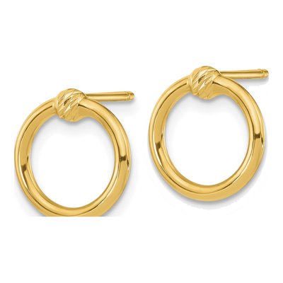 14K Yellow Gold Diamond-Cut Circle Stud Earrings – view 2