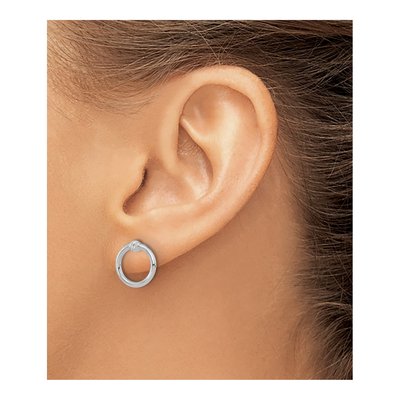14K White Gold Diamond-Cut Circle Stud Earrings – view 3
