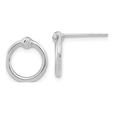 14K White Gold Diamond-Cut Circle Stud Earrings