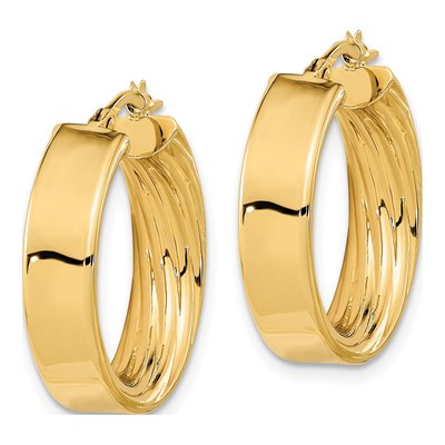 14K Yellow Gold 22mm Textured Tube Hoop Earrings – view 2