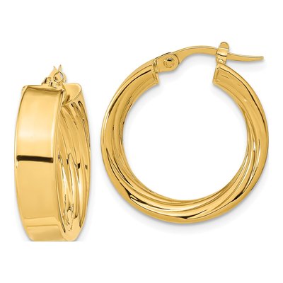 14K Yellow Gold 22mm Textured Tube Hoop Earrings