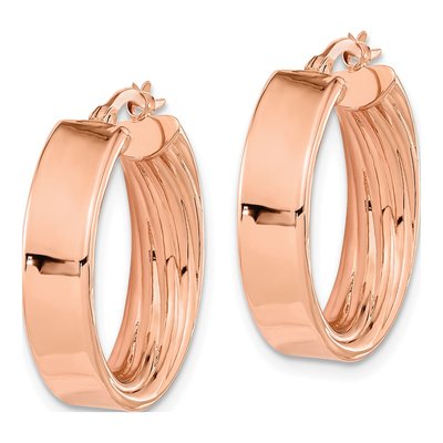 14K Rose Gold 22mm Textured Inside Hoop Earrings – view 2
