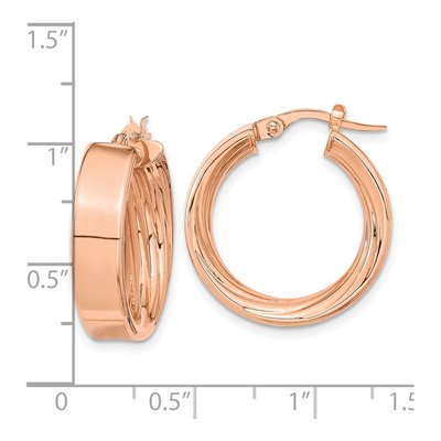 14K Rose Gold 22mm Textured Inside Hoop Earrings – view 4