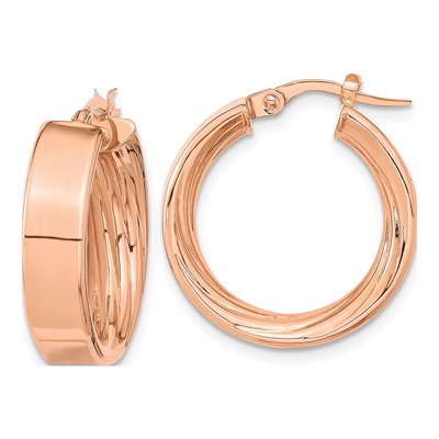 14K Rose Gold 22mm Textured Inside Hoop Earrings