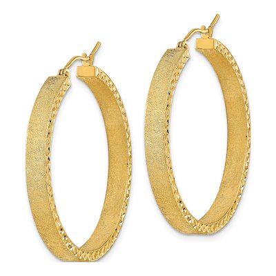 14K Yellow Gold 36mm Diamond-Cut Edge Tube Hoop Earrings – view 2
