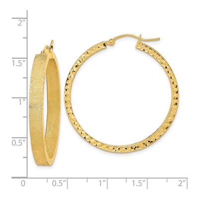 14K Yellow Gold 36mm Diamond-Cut Edge Tube Hoop Earrings – view 4