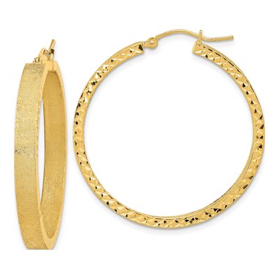 14K Yellow Gold 36mm Diamond-Cut Edge Tube Hoop Earrings
