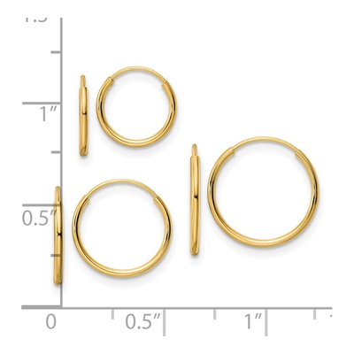 14k Yellow Gold Endless Hoop Earring Set, 3 Pairs – view 3