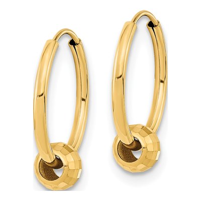 14K Yellow Gold Diamond-Cut Ball Hoop Earrings – view 2