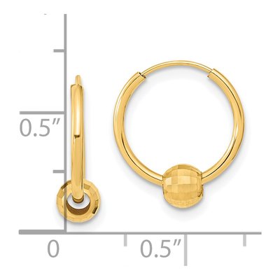 14K Yellow Gold Diamond-Cut Ball Hoop Earrings – view 3