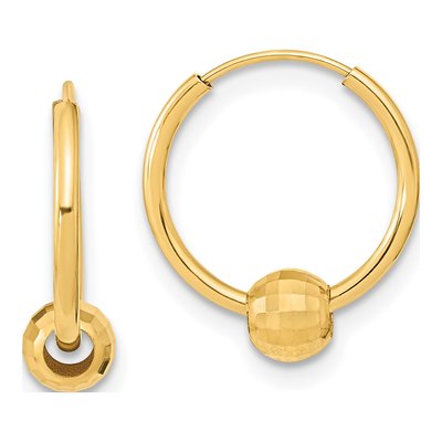14K Yellow Gold Diamond-Cut Ball Hoop Earrings