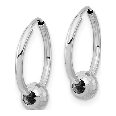 14K White Gold Diamond-Cut Ball Hoop Earrings – view 2